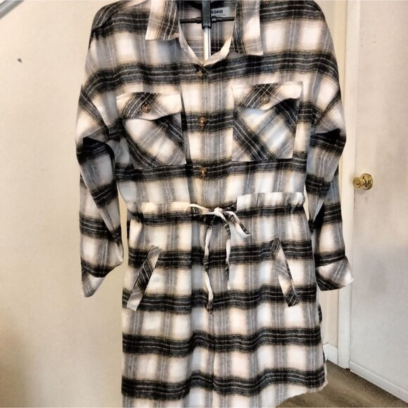 Ci Sono Medium Plaid Tie Waist Flannel Shirt Tunic Dress - Picture 3 of 8